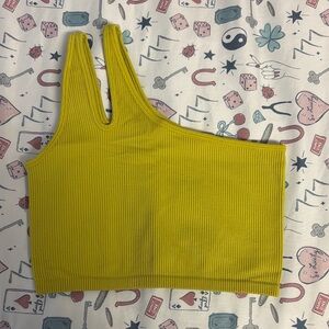 Trendy Yellow Ribbed Asymmetrical Crop Top